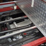 Blick auf den Rahmen und Getriebe/Nebenantrieb