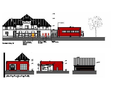 Planung der neuen Außenansicht, der ursprüngliche Charakter des Gebäudes wird nicht verändert und berücksichtigt natürlich den Denkmalschutz.