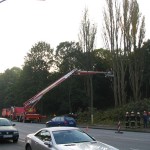 Technisch bedingt konnte der Mast der TMF nicht näher an die Bäume heranfahren. Hier war die Ausladung schon am Maximum.