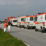 Das DRK war mit einem Großaufgebot an Fahrzeugen angerückt. ©L. Rieck