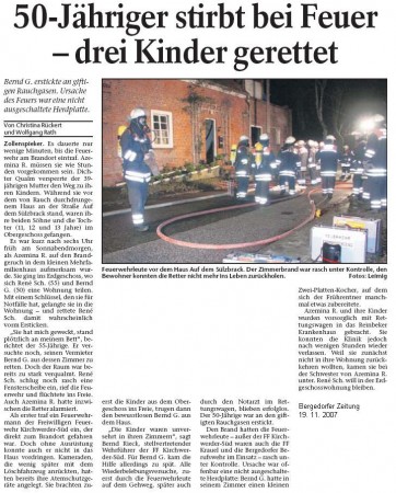 Pressebericht vom 19. 11. 2007. ©Bergedorfer Zeitung