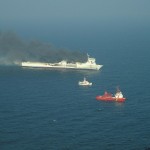 Starke Rauchentwicklung aus Hubschrauberperspektive  Quelle und Copyright: Havariekommando