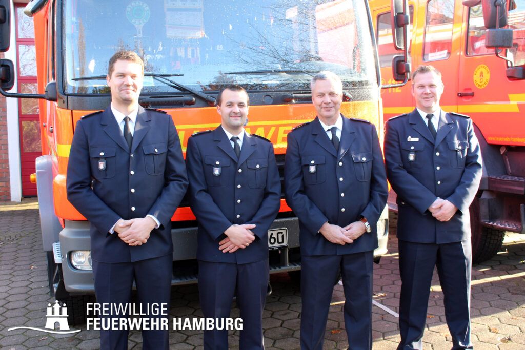 v.l.n.r.: Lorenz Schaube (WFV), Steven Zabel (WF), Michael Weiland (WF a.D.), Lars Eggers (BERF)